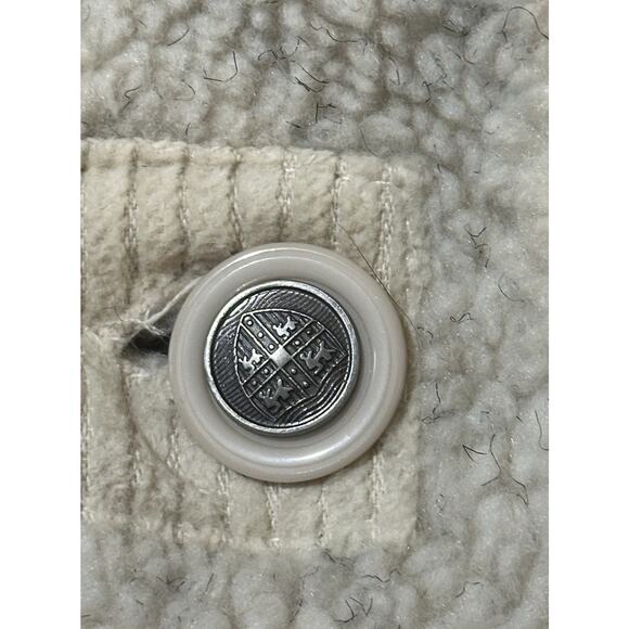 Tudor Court Sherpa Fleece Jacket L Beige Snap Button Pockets Embroidered Boho - Picture 5 of 9